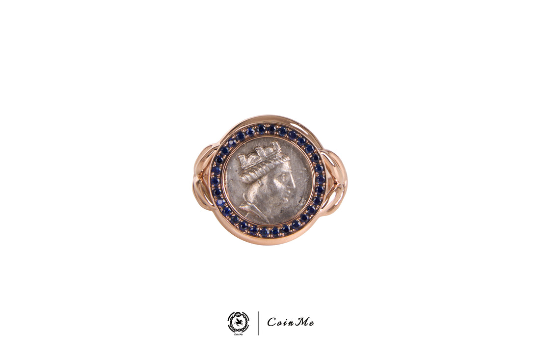 G. Pontus-Amisos Silver Coin Ring – 1/2 Drachm – 18K Rose Gold with Sapphires