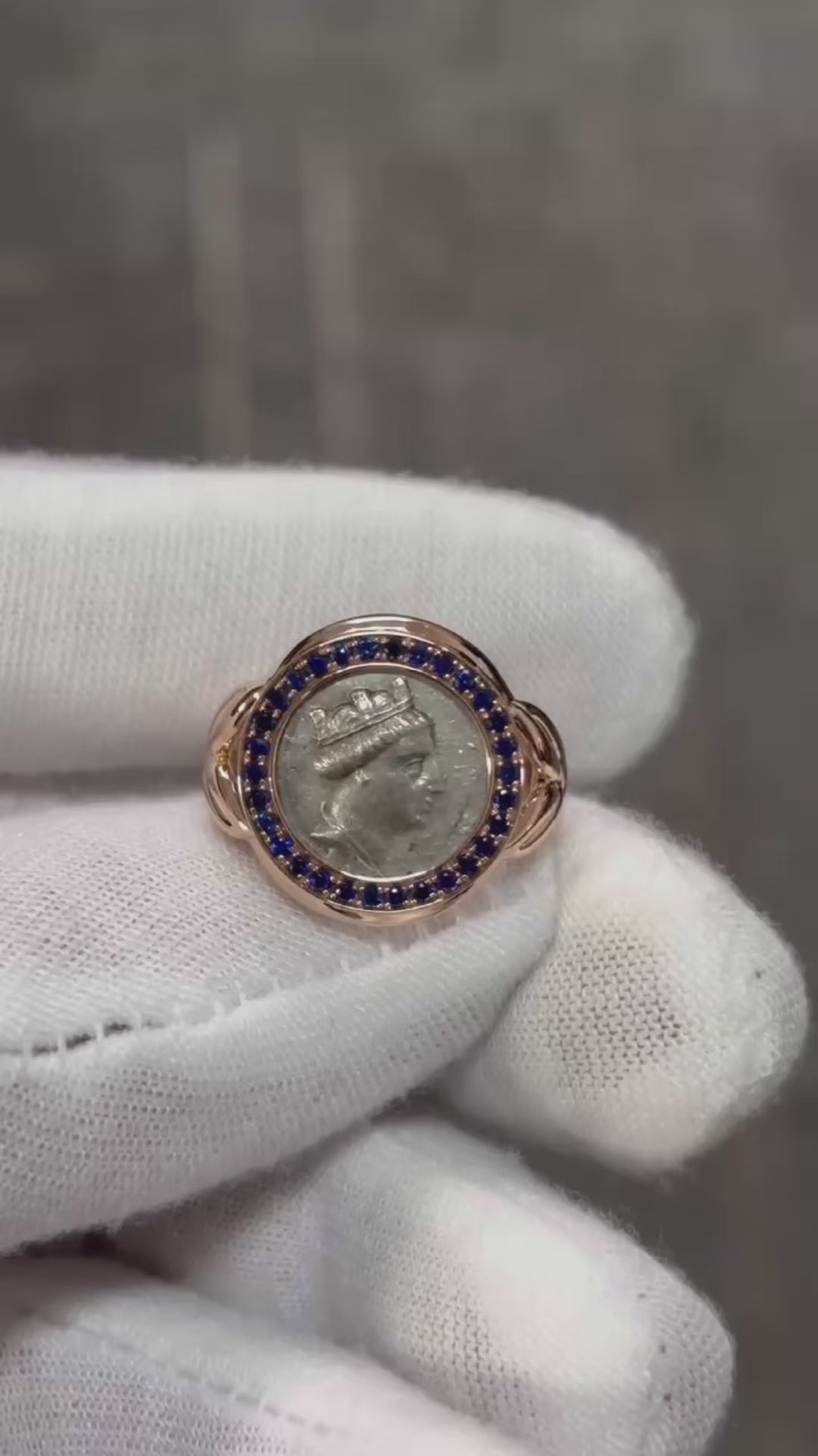 G. Pontus-Amisos Silver Coin Ring – 1/2 Drachm – 18K Rose Gold with Sapphires